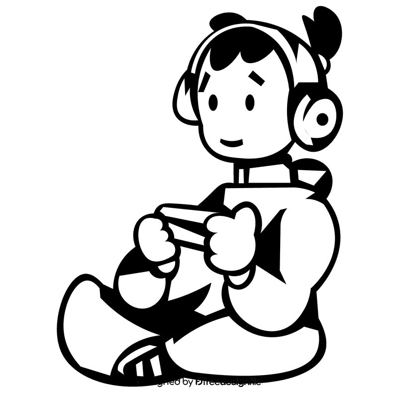 Gamer sitting black and white clipart
