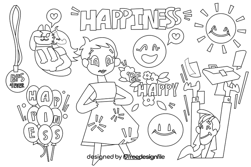 Happiness black and white vector