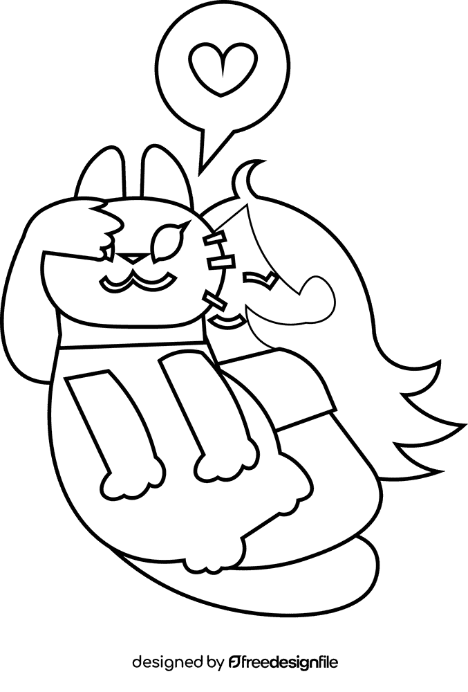 Happiness cat black and white clipart