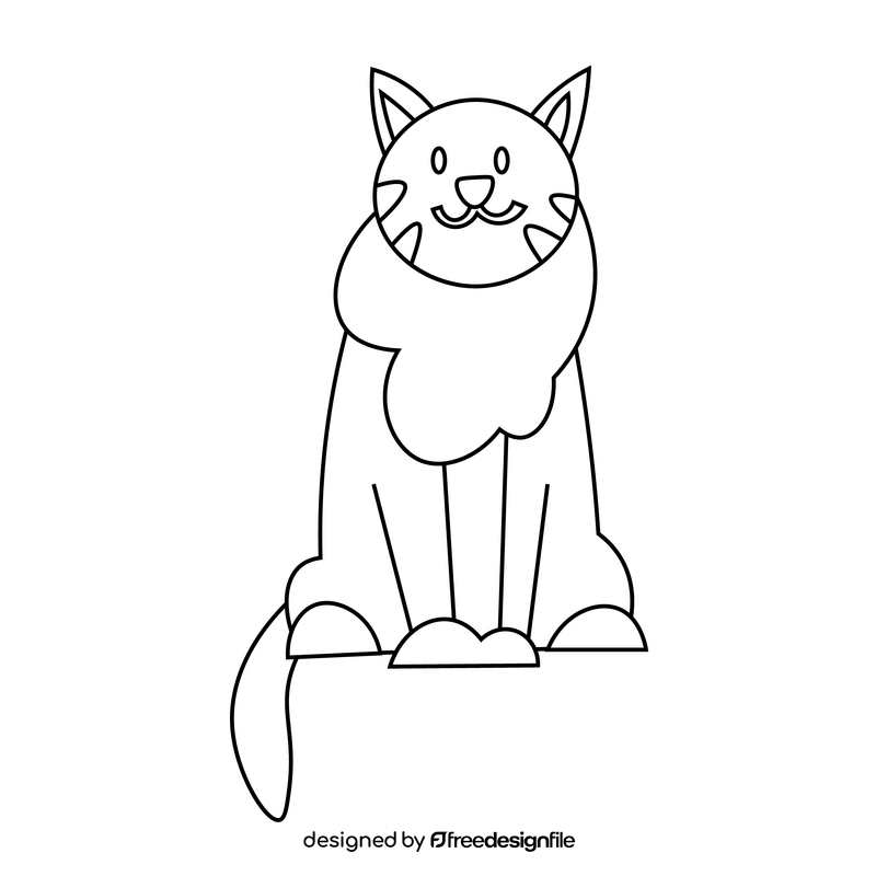 Funny cat sitting black and white clipart