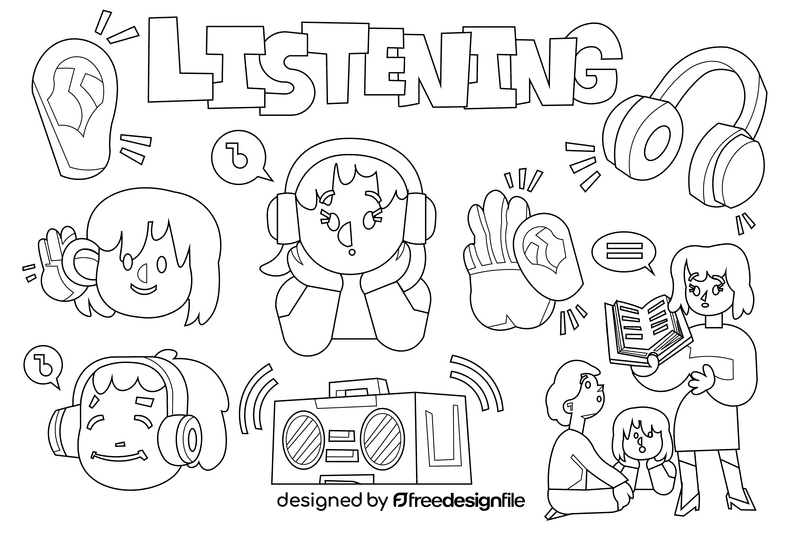 Listening black and white vector