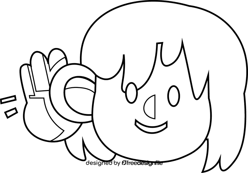 Listening girl black and white clipart