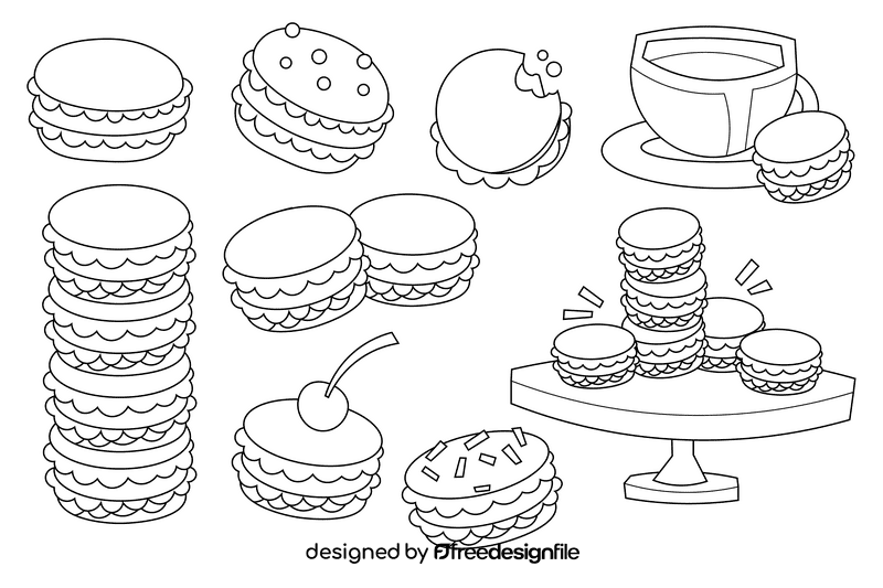 Macarons black and white vector