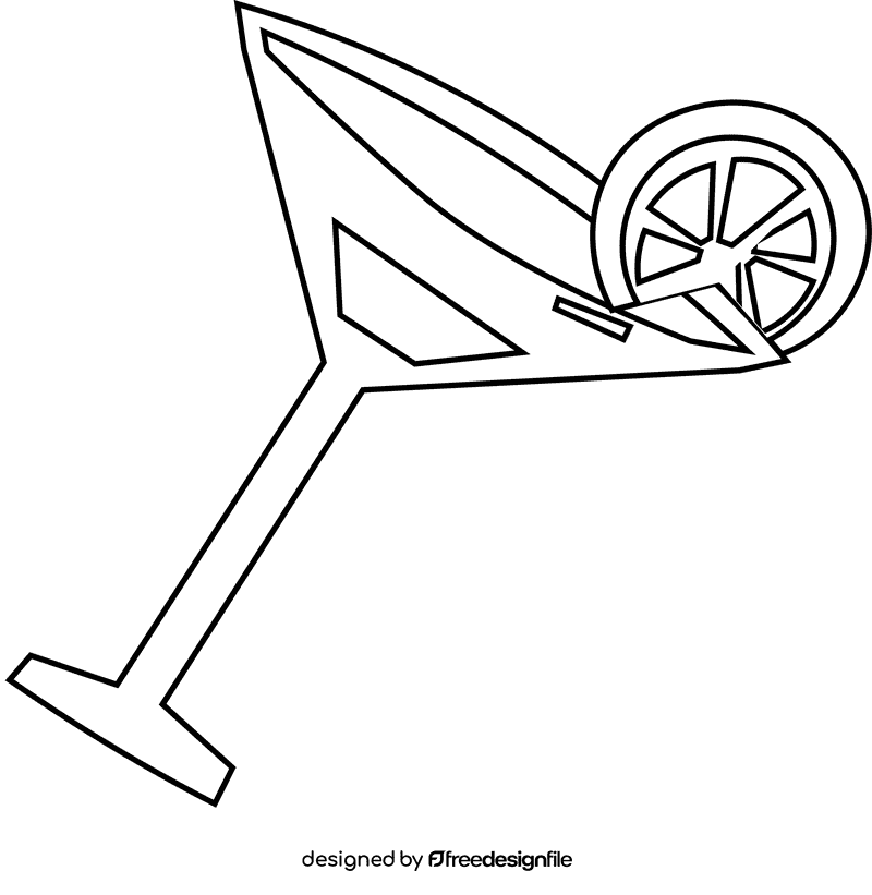 Martini glass citrus black and white clipart