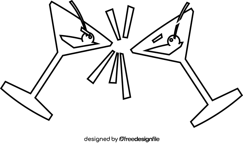 Martini glass two black and white clipart