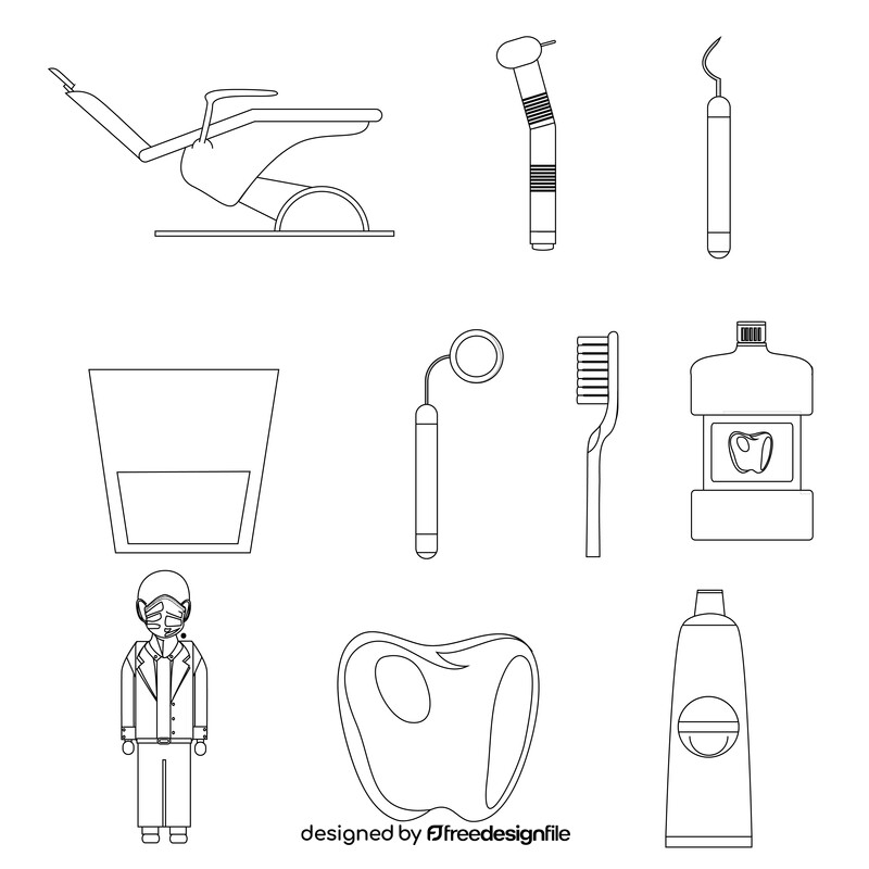 Dentist set black and white vector