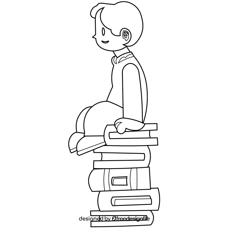 Reading boy black and white clipart
