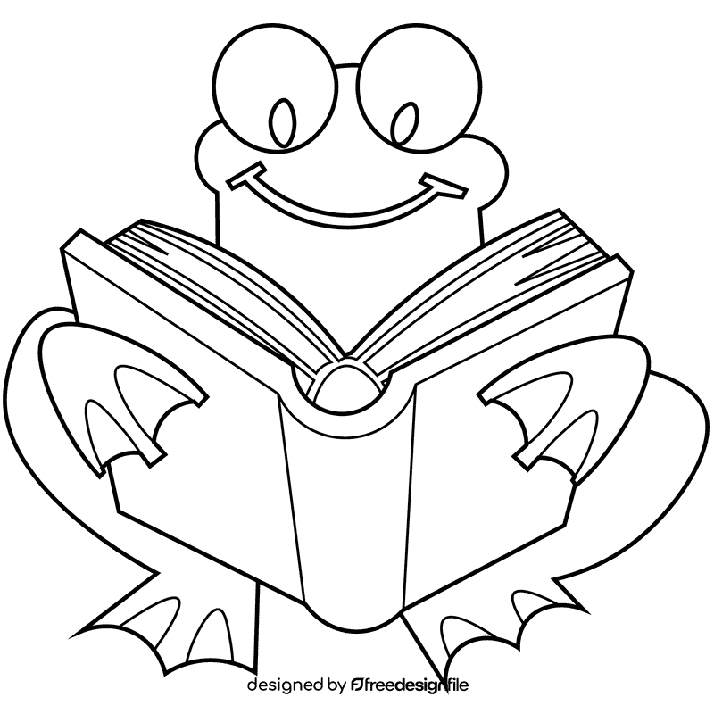 Reading frog black and white clipart