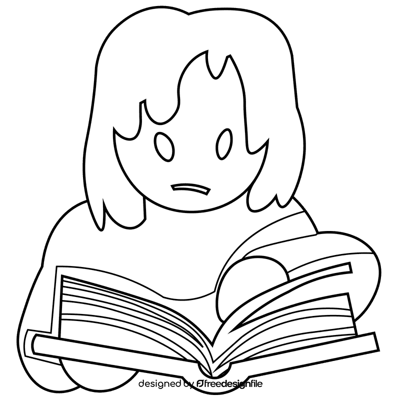 Reading girl black and white clipart