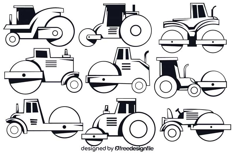 Road roller black and white vector