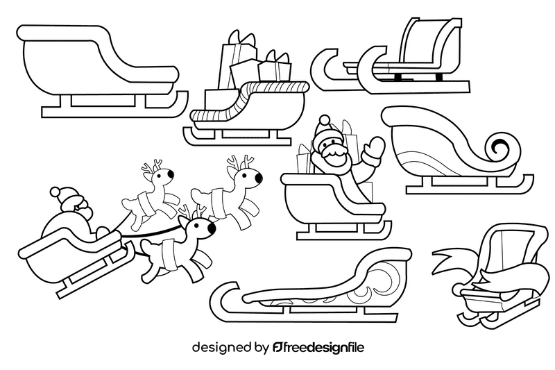 Santa sleigh black and white vector