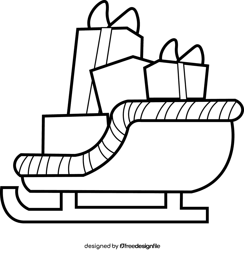 Santa sleigh gifts black and white clipart
