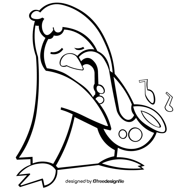 Saxophone pinguin black and white clipart