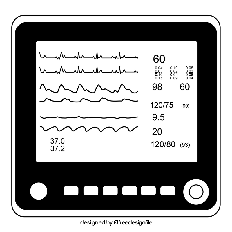 Vital signs monitor drawing black and white clipart