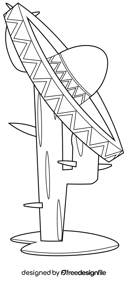 Sombrero cactus black and white clipart