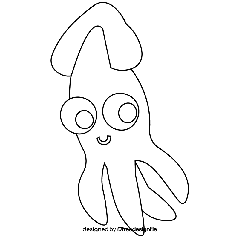 Squid cute black and white clipart