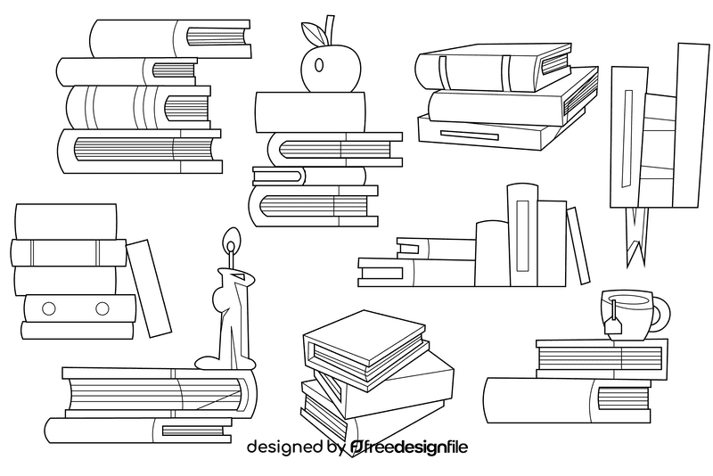 Stack of books black and white vector