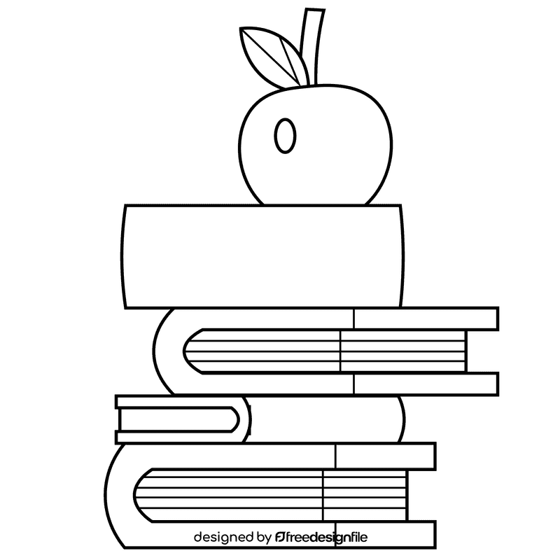 Stack of books apple black and white clipart