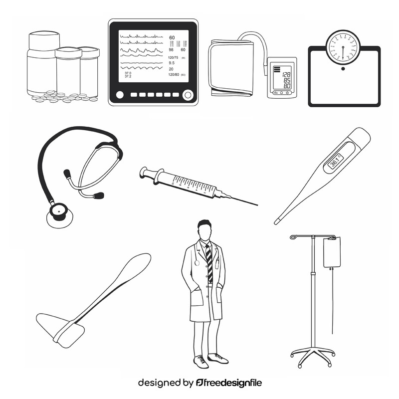 Doctor set black and white vector