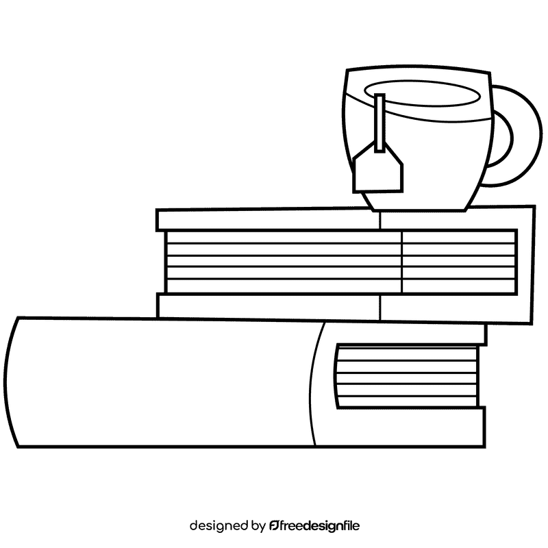 Stack of books cup black and white clipart