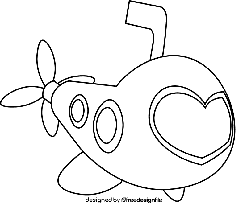 Submarine love boat black and white clipart