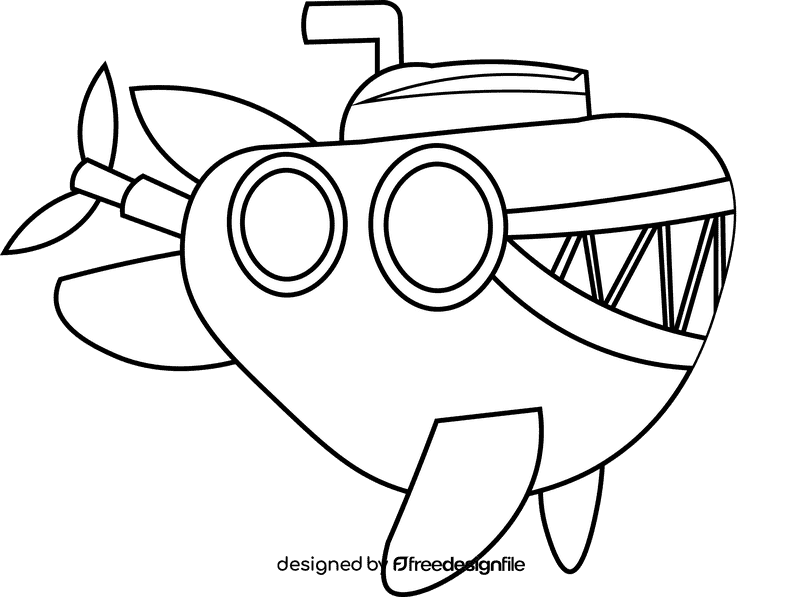 Submarine shark black and white clipart
