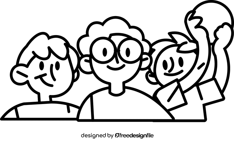 Team kids black and white clipart