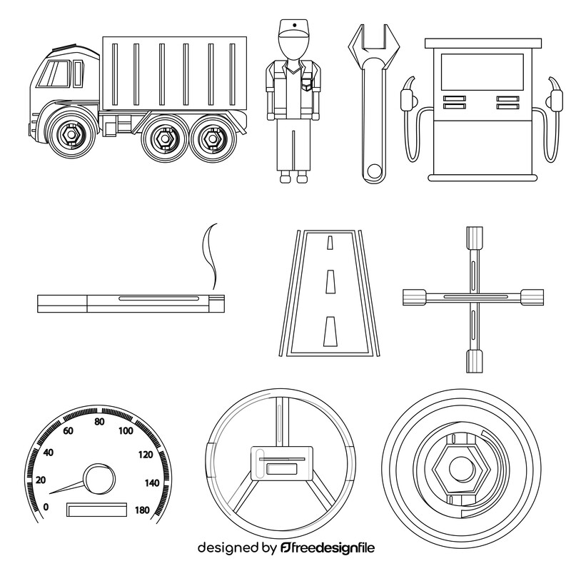 Truck driver set black and white vector