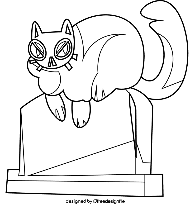 Tombstone cat black and white clipart