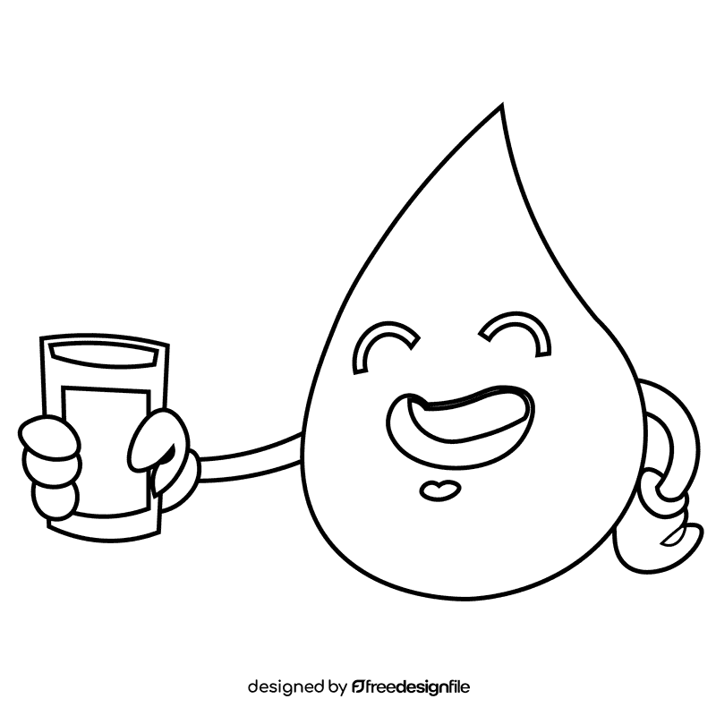 Water drop character black and white clipart