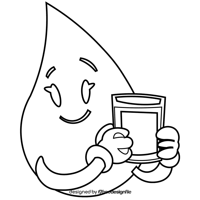 Water drop character black and white clipart