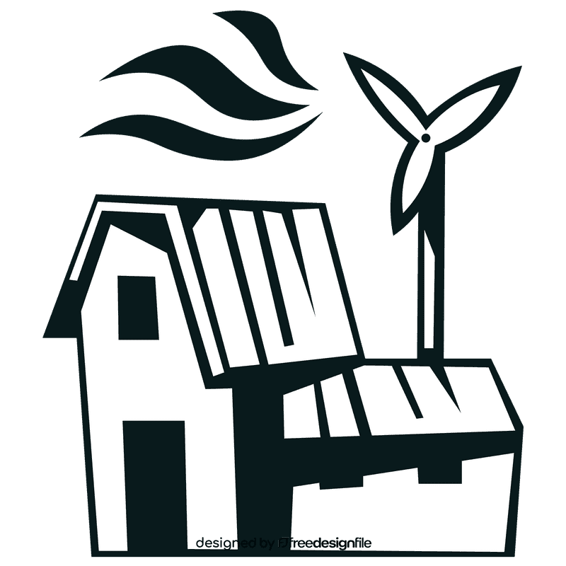 Wind turbine house black and white clipart