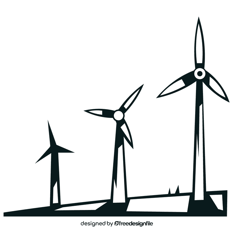 Wind turbine trio black and white clipart