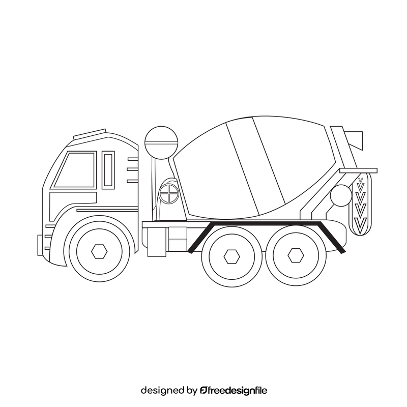 Cement truck drawing black and white clipart