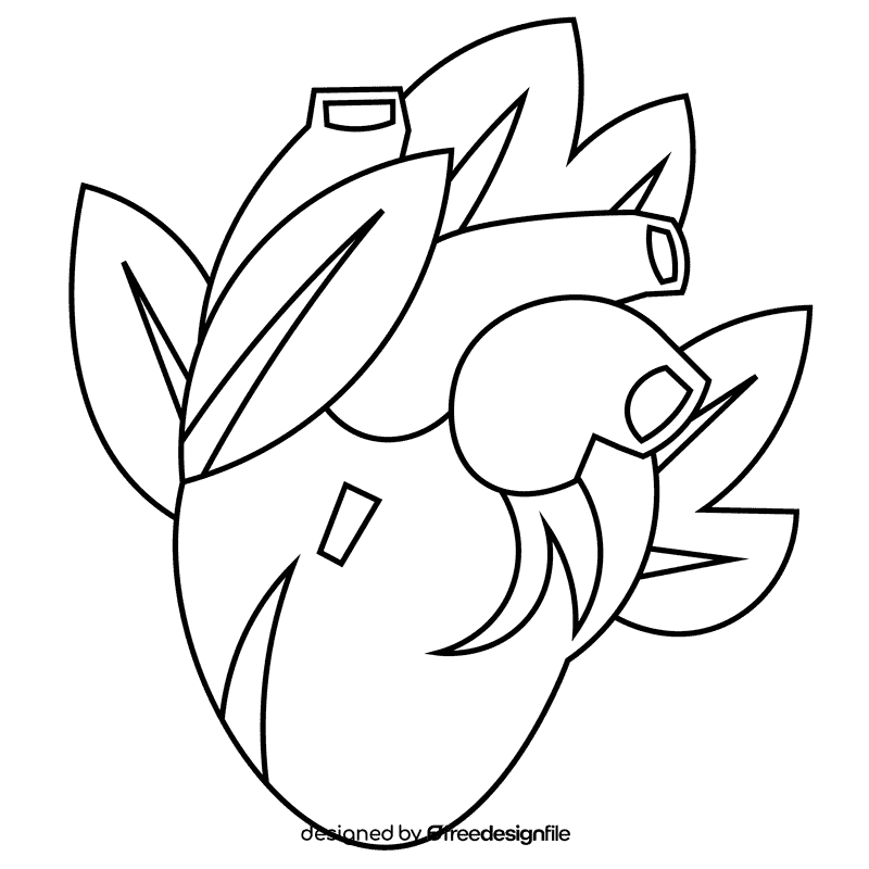 Heart leaves black and white clipart