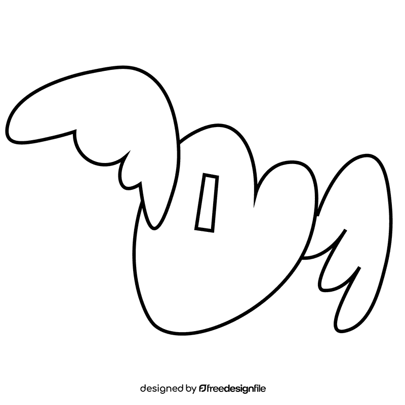 Heart wings black and white clipart