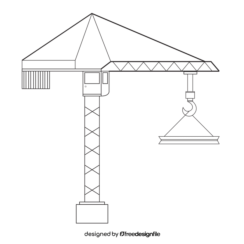 Tower lifting crane drawing black and white clipart