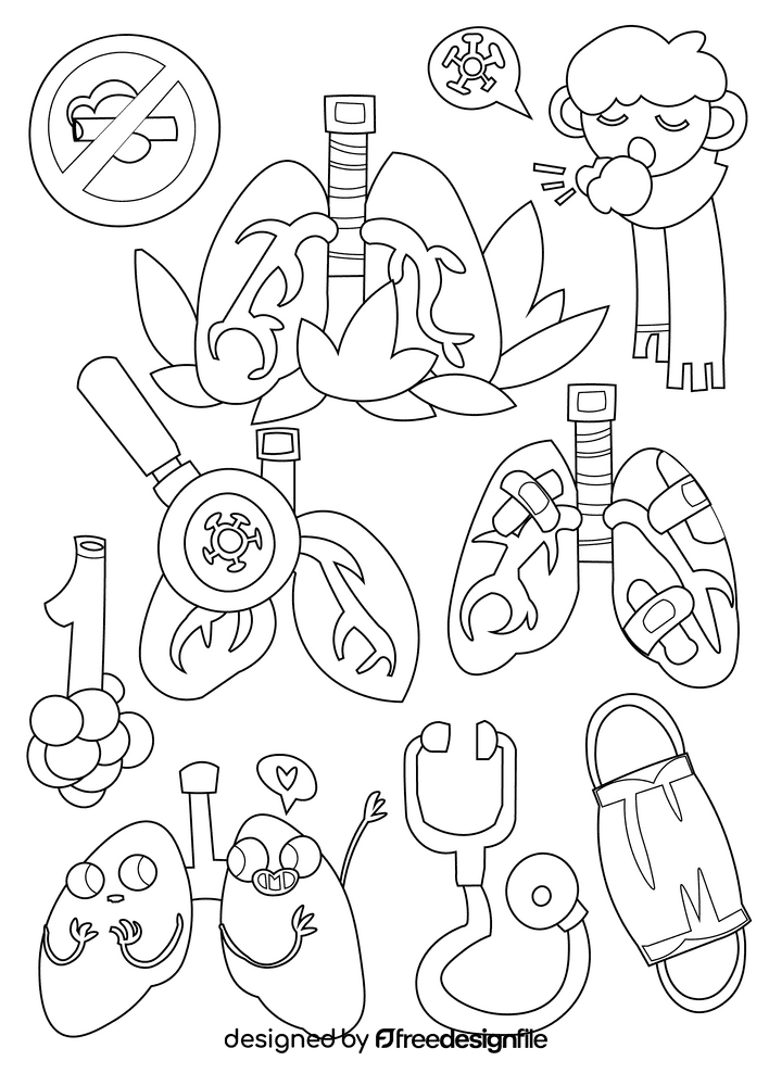 Lungs black and white vector