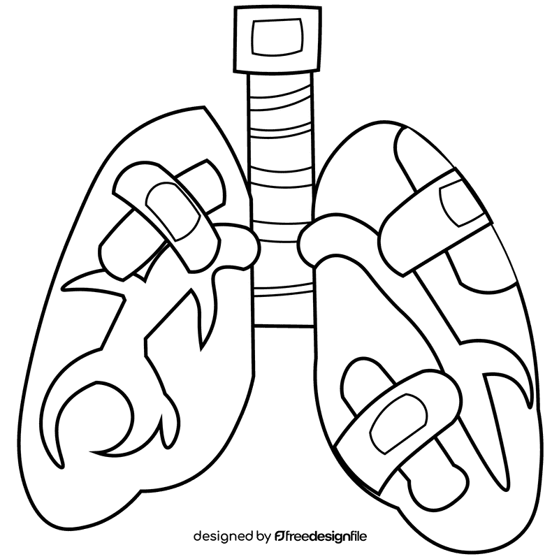Lungs damaged black and white clipart