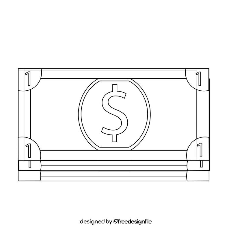 Money, bill, cash drawing black and white clipart