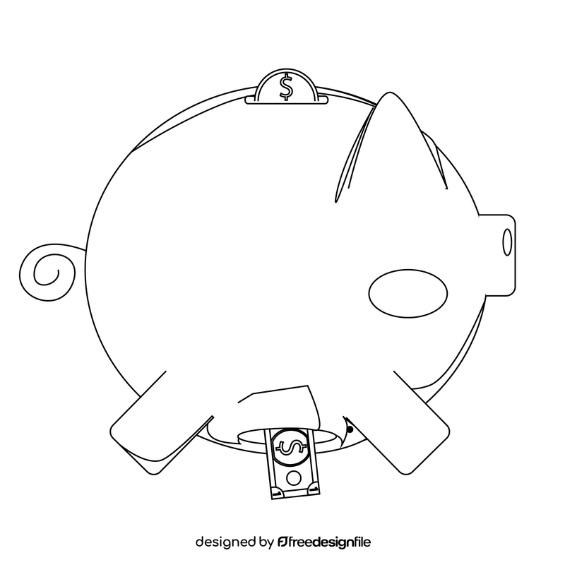 Piggy bank drawing black and white clipart