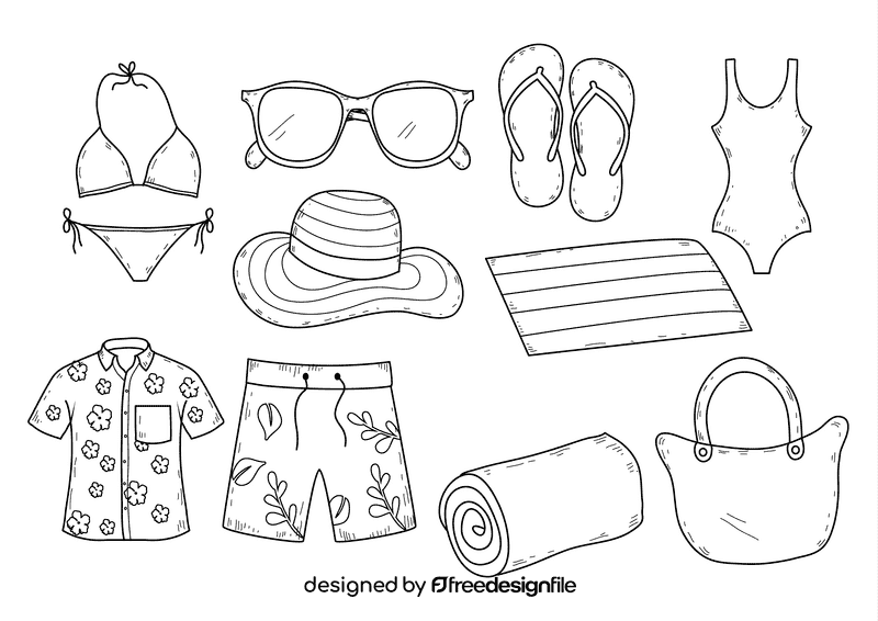 Summer clothing black and white vector