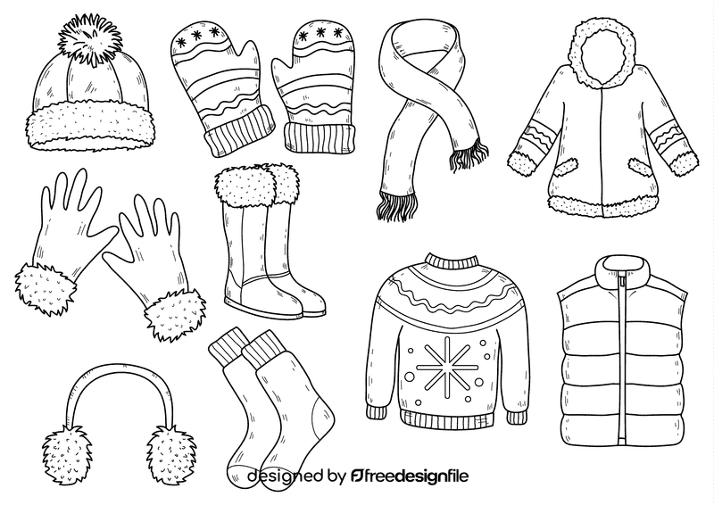 Winter clothes black and white vector