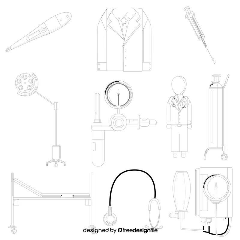 Healthcare professional, doctor set black and white vector