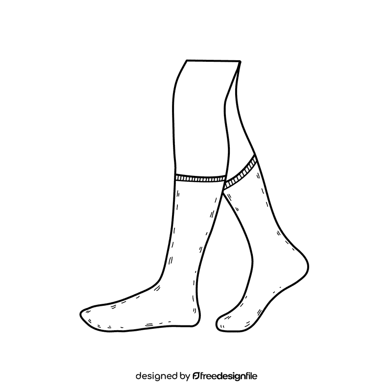 Mid calf sock black and white clipart