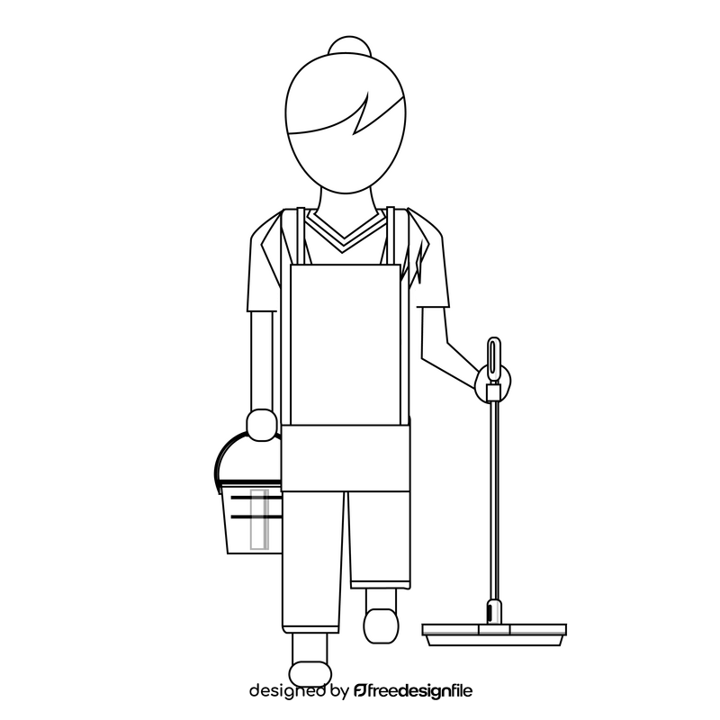 Janitor drawing black and white clipart