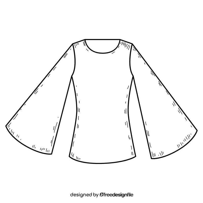 Bell sleeve blouse black and white clipart