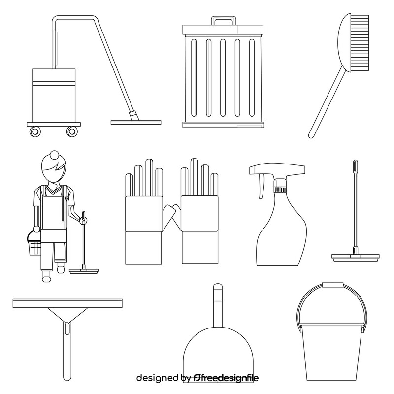 Janitor icons set black and white vector