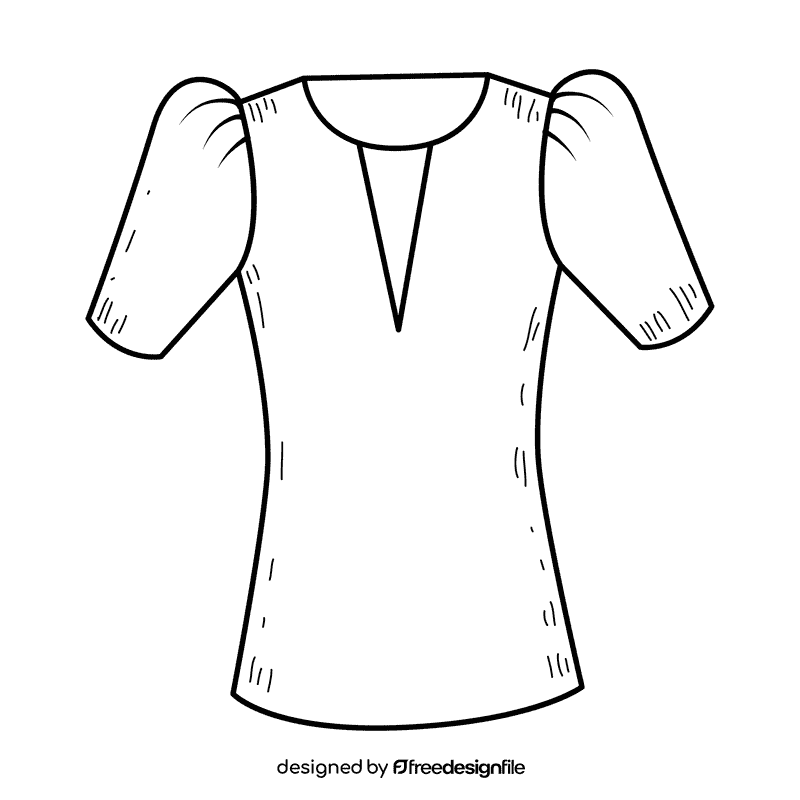 Tucked sleeve blouse black and white clipart