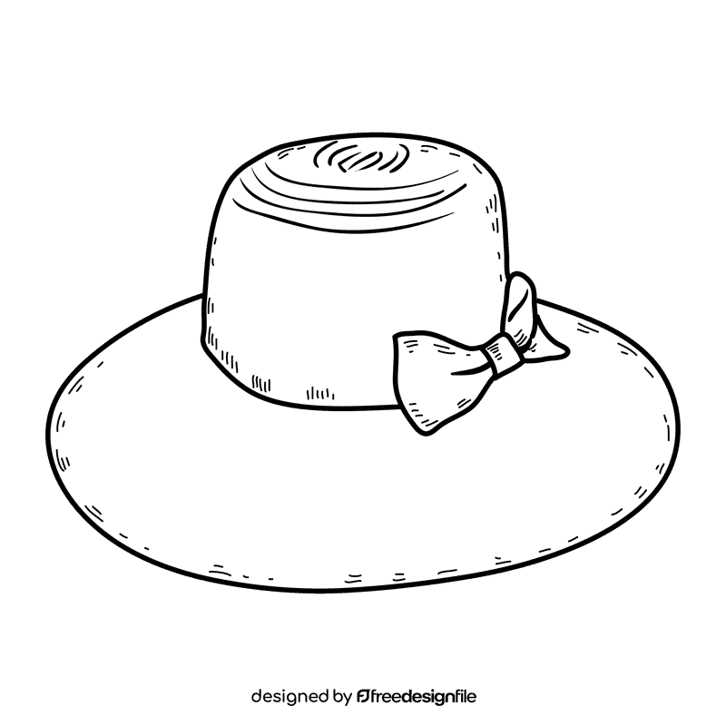 Women sun hat black and white clipart